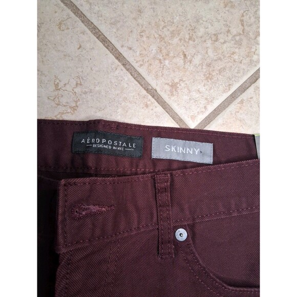 New Aeropostale Pants Mens 32/32 Maroon Denim Skinny Stretch Button Up Jeans - Picture 3 of 6
